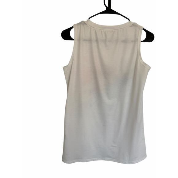 Women's Small White Mulitcolor Dragonfly Print Sleeveless Round Neck Loose Tank - Picture 11 of 14